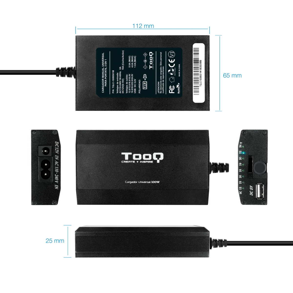 Galery – TooQ TQLC-100BS01M adaptador e transformador Automático/Interno 100 W Preto0