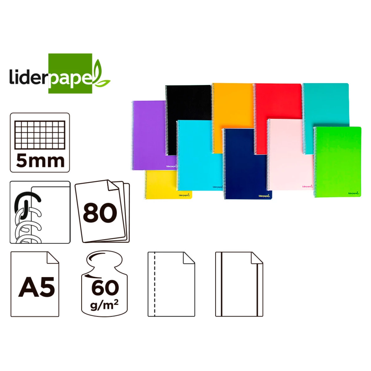 Galery – Caderno espiral liderpapel din a5 smart capa suave 80 f 60gr quadricula 5mm dupla margem 6 furos cores sortidas0