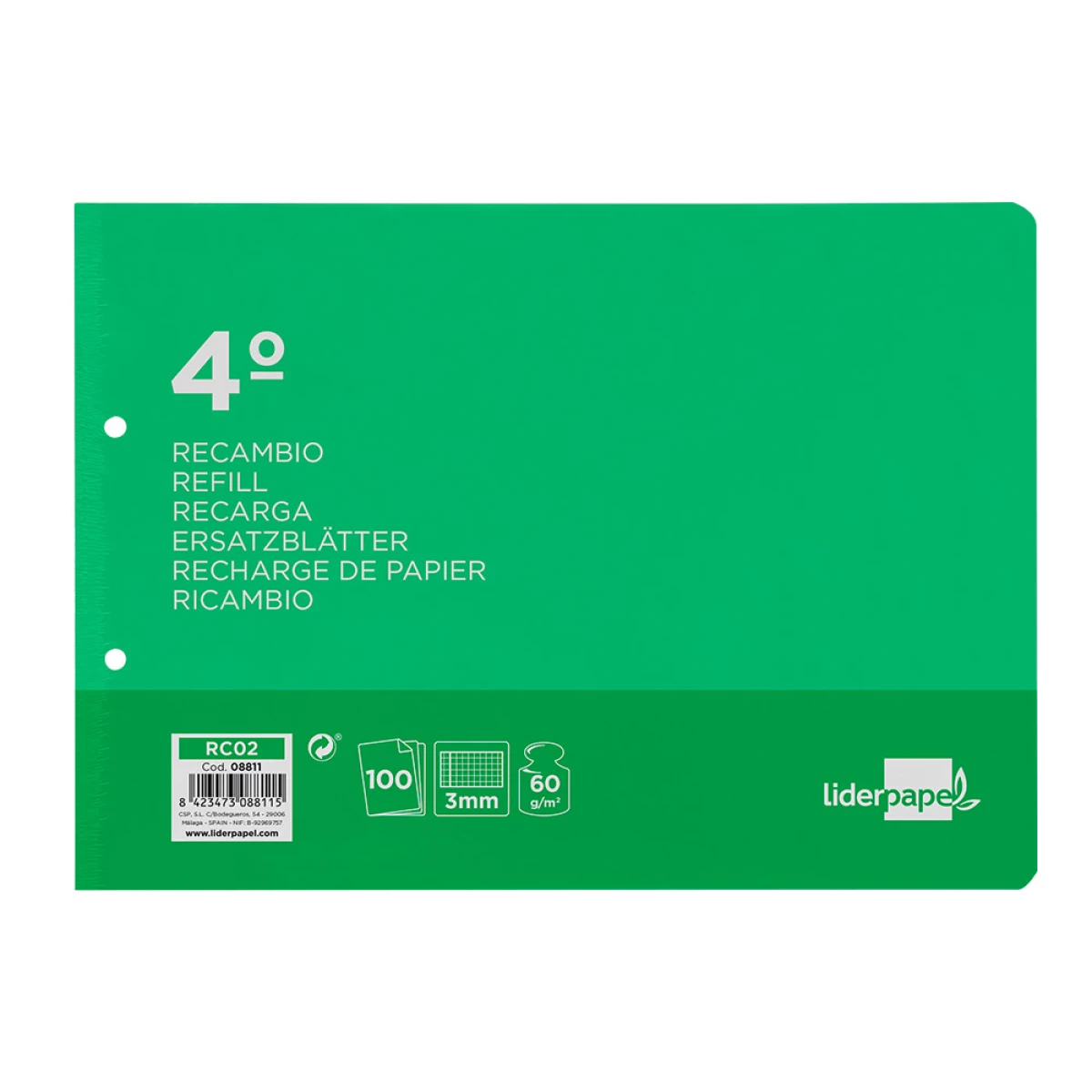 Galery – Recarga liderpapel quarto apaisado 100 f 2tca-06 quadriculado 3 mm 2 furos com margem0