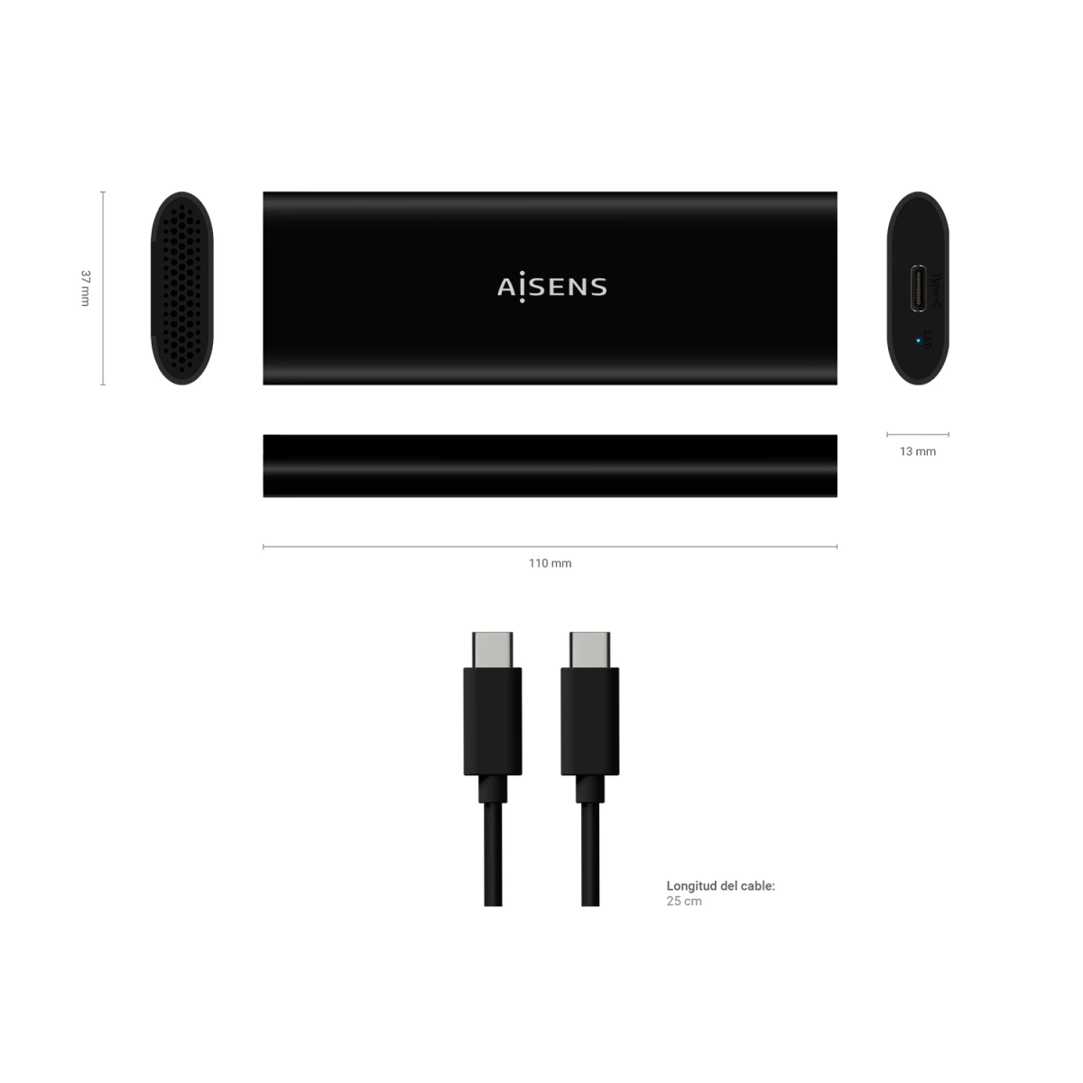 Galery – AISENS ASM2-014B Caixa para Discos Rígidos Compartimento SSD Preto M.20