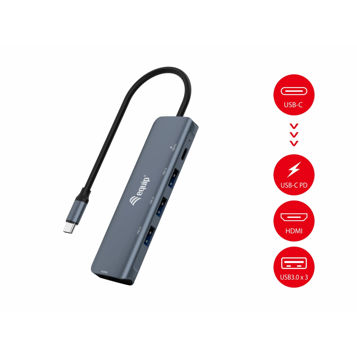 Galery – Equip 133487 hub de interface USB 3.2 Gen 1 (3.1 Gen 1) Type-C 5000 Mbit/s Preto, Cinzento0