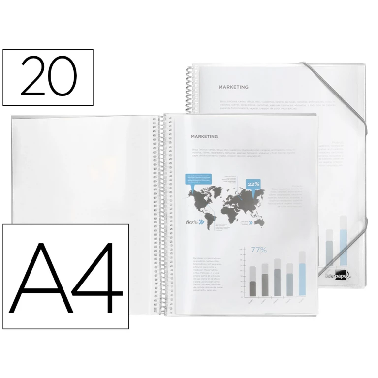 Thumbnail-Capa catalogo liderpapel com espiral 20 bolsas polipropileno din a4 transparente