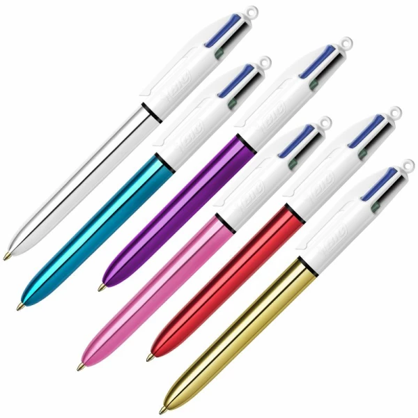 Thumbnail-Caneta Esferográfica Retrátil Bic 4 Colors Shine – Ponta Média 1,0mm – Tinta Base Óleo – Design Metálico em Cores Sortidas – Caixa com 12 unidades