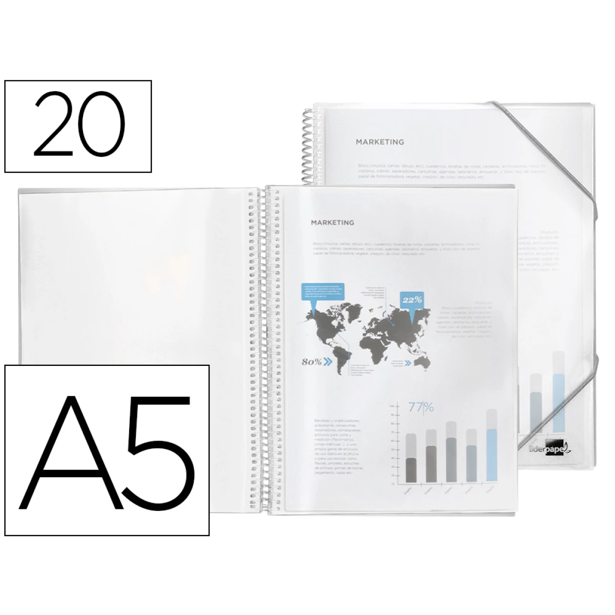 Thumbnail-Capa catalogo liderpapel com espiral 20 bolsas polipropileno din a5 transparente