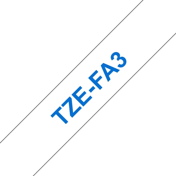 Thumbnail-Fita de Etiqueta Têxtil Genérica Brother TZeFA3 – Texto azul sobre fundo branco – Largura 12mm x 3 metros