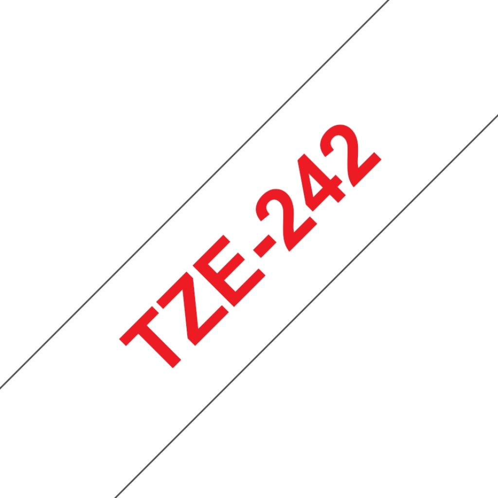 Thumbnail-Fita de Etiqueta Laminada Genérica Brother TZe242 – Texto vermelho sobre fundo branco – Largura 18 mm x 8 metros