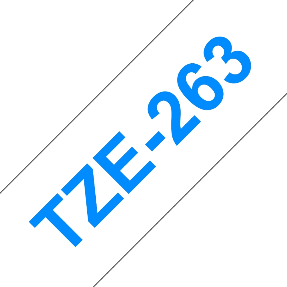 Thumbnail-Fita de Etiqueta Laminada Genérica Brother TZe263 – Texto azul sobre fundo branco – Largura 36mm x 8 metros