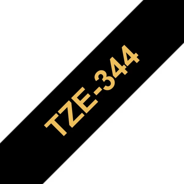 Thumbnail-Fita de Etiqueta Laminada Genérica Brother TZe344 – Texto dourado sobre fundo preto – Largura 18 mm x 8 metros