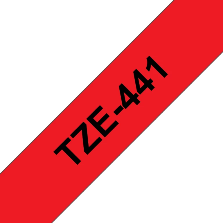 Thumbnail-Fita de Etiqueta Laminada Genérica Brother TZe441 – Texto preto sobre fundo vermelho – Largura 18 mm x 8 metros