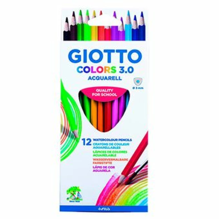 Thumbnail-Giotto Colors Acquarell 3.0 Pacote com 12 Lápis de Cor Triangulares – Mina 3mm – Madeira – Cores Sortidas