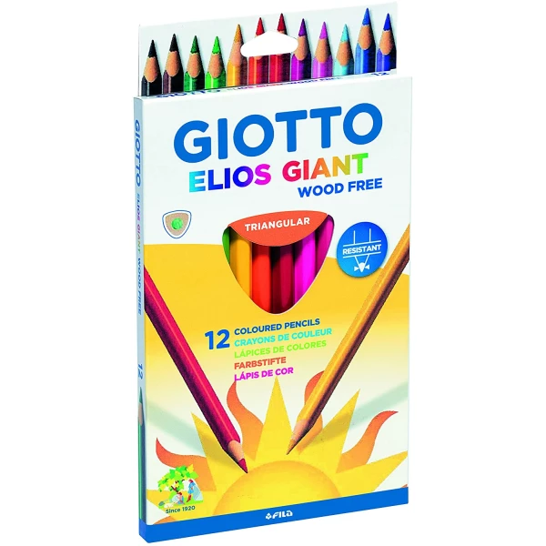 Thumbnail-Giotto Elios Giant Wood Free Pack de 12 Lápis Triangulares Coloridos – Sem Madeira – Minuta 5 mm – Cores Variadas