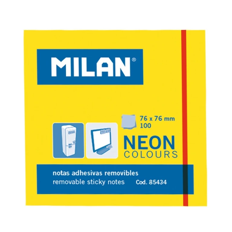 Thumbnail-Bloco Milan com 100 Notas Adesivas – Removíveis – 76mm x 76mm – Amarelo Neon