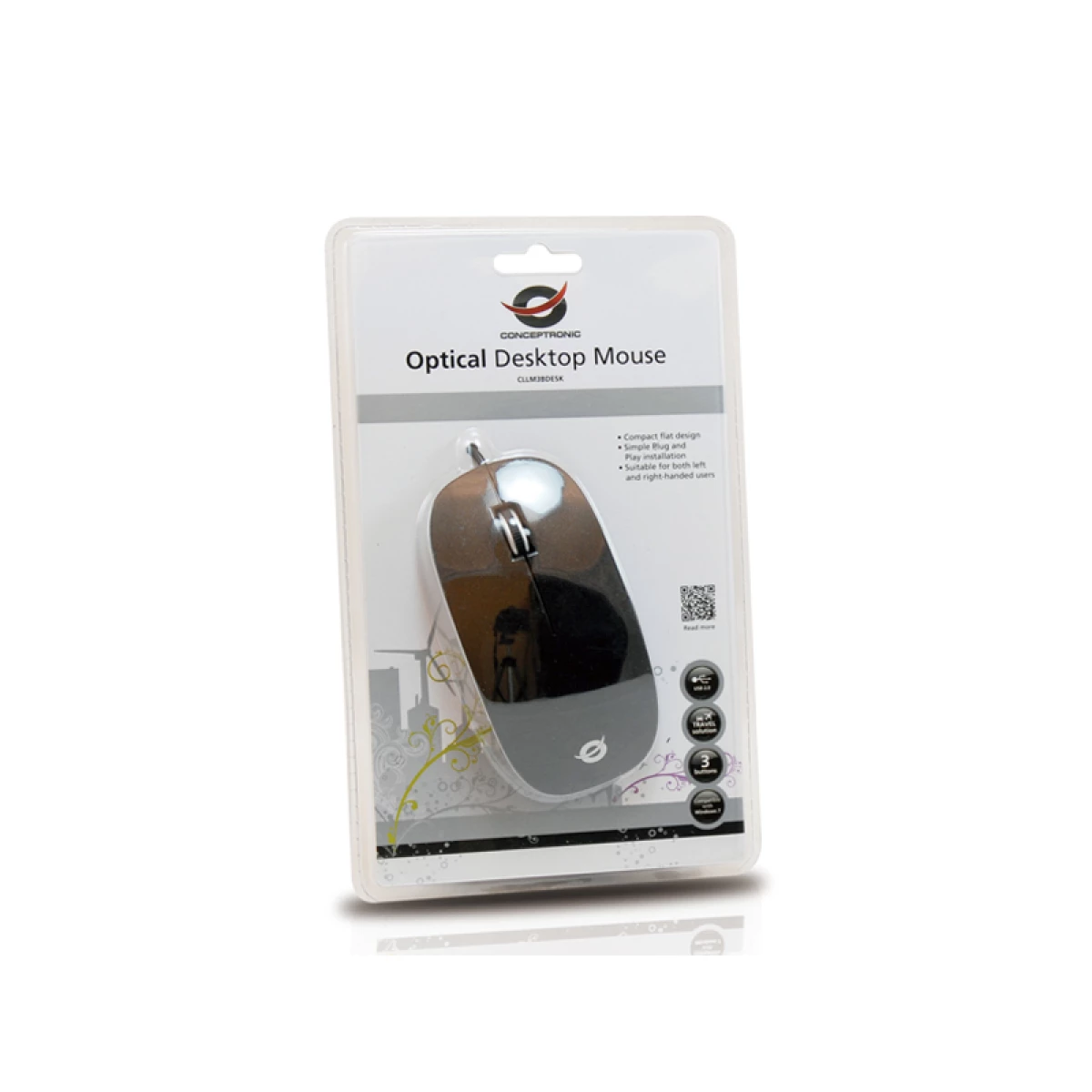 Galery – Conceptronic CLLM3BDESK rato Ambidestro USB Type-A Ótico 800 DPI0