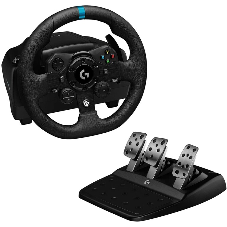 Thumbnail-Volante e pedais de corrida Logitech G923 Trueforce Compatível com Xbox Series X/S, Xbox One e PC – LEDs indicadores de RPM – Rotação de 900º – Efeito Force Feedback com Trueforce – Freio progressivo – Volante de alumínio, couro e aço