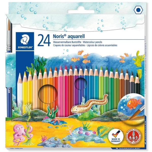 Thumbnail-Pacote de 24 Lápis Hexagonais + Pincel Staedtler Noris Aquarell – Madeira de Florestas Sustentáveis – Cores Variadas