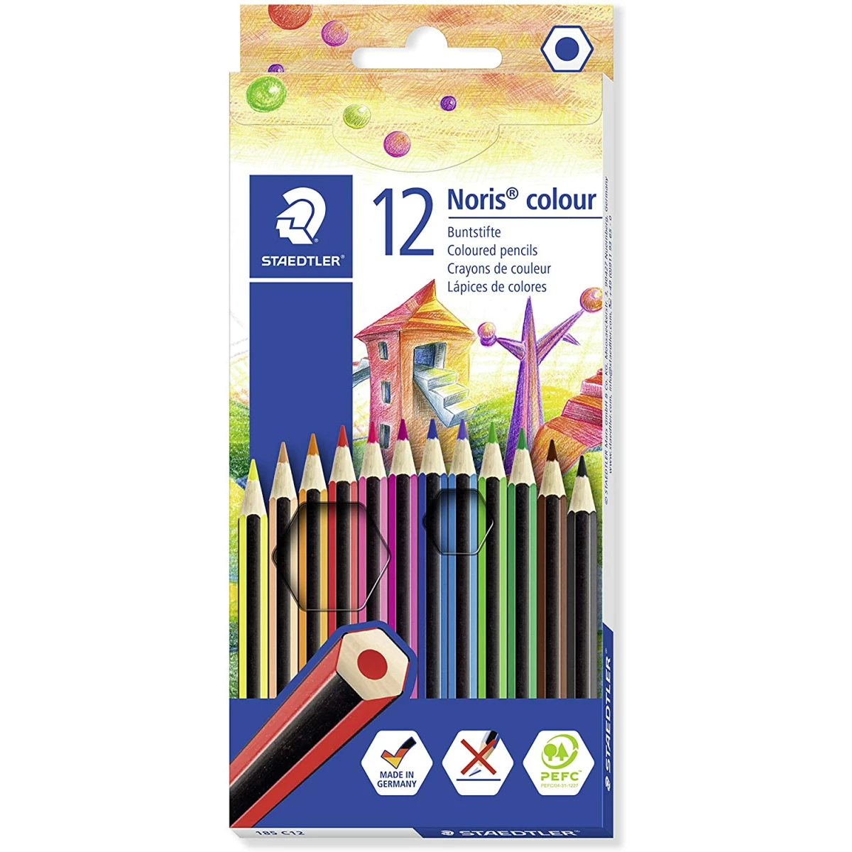 Thumbnail-Staedtler Noris Color 185 Pacote com 12 Lápis Hexagonais Coloridos – Feito em Wopex – Muito Resistente – Madeira de Fontes Sustentáveis – Cores Variadas