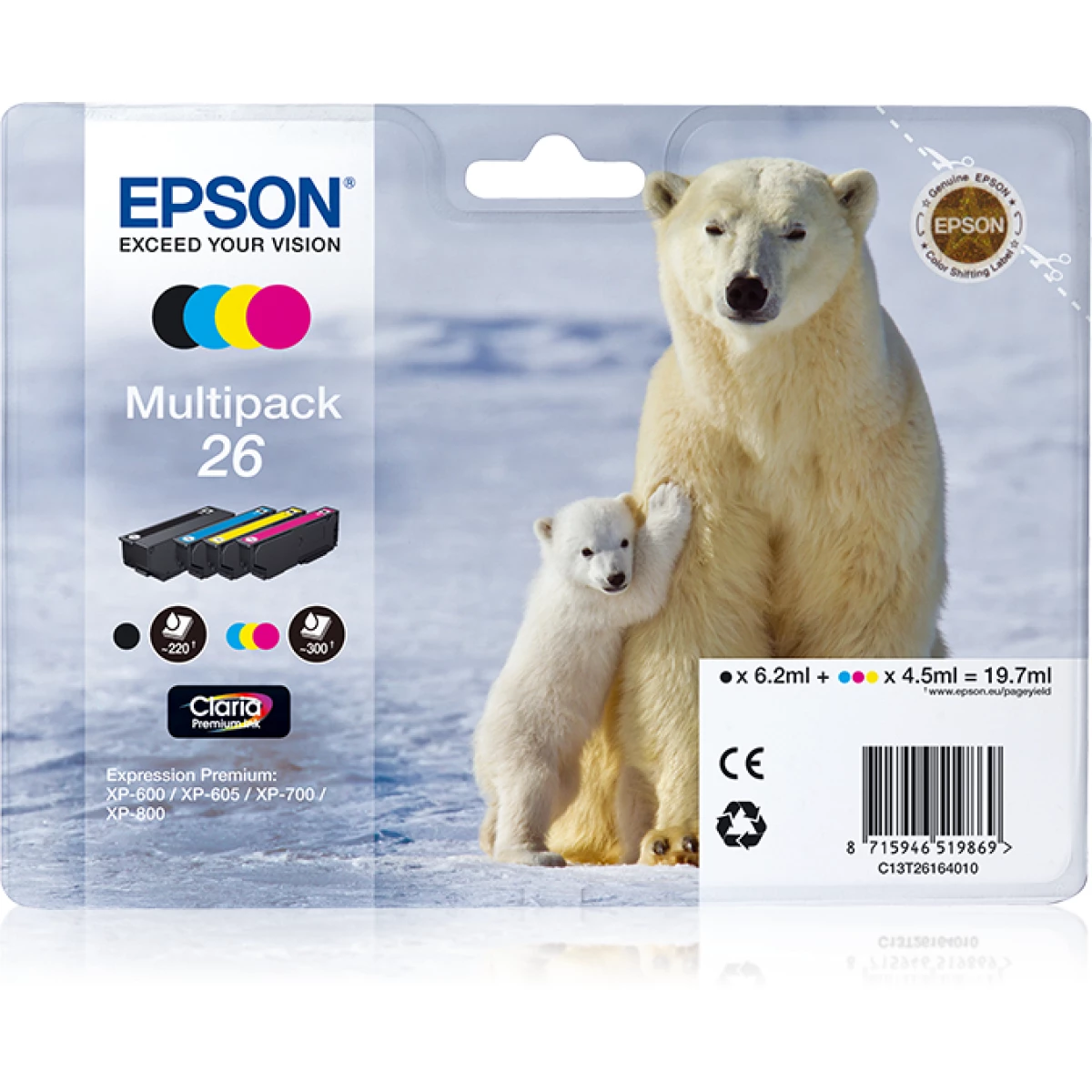 Thumbnail-Epson Polar bear Multipack de 4 cores Série 26 Urso Polar Tinta Claria Premium