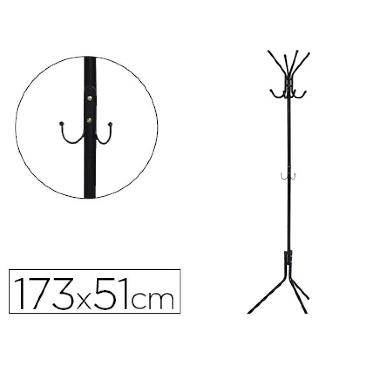 Thumbnail-Cabide metalico q-connect preto 8 suportes 173×51 cm