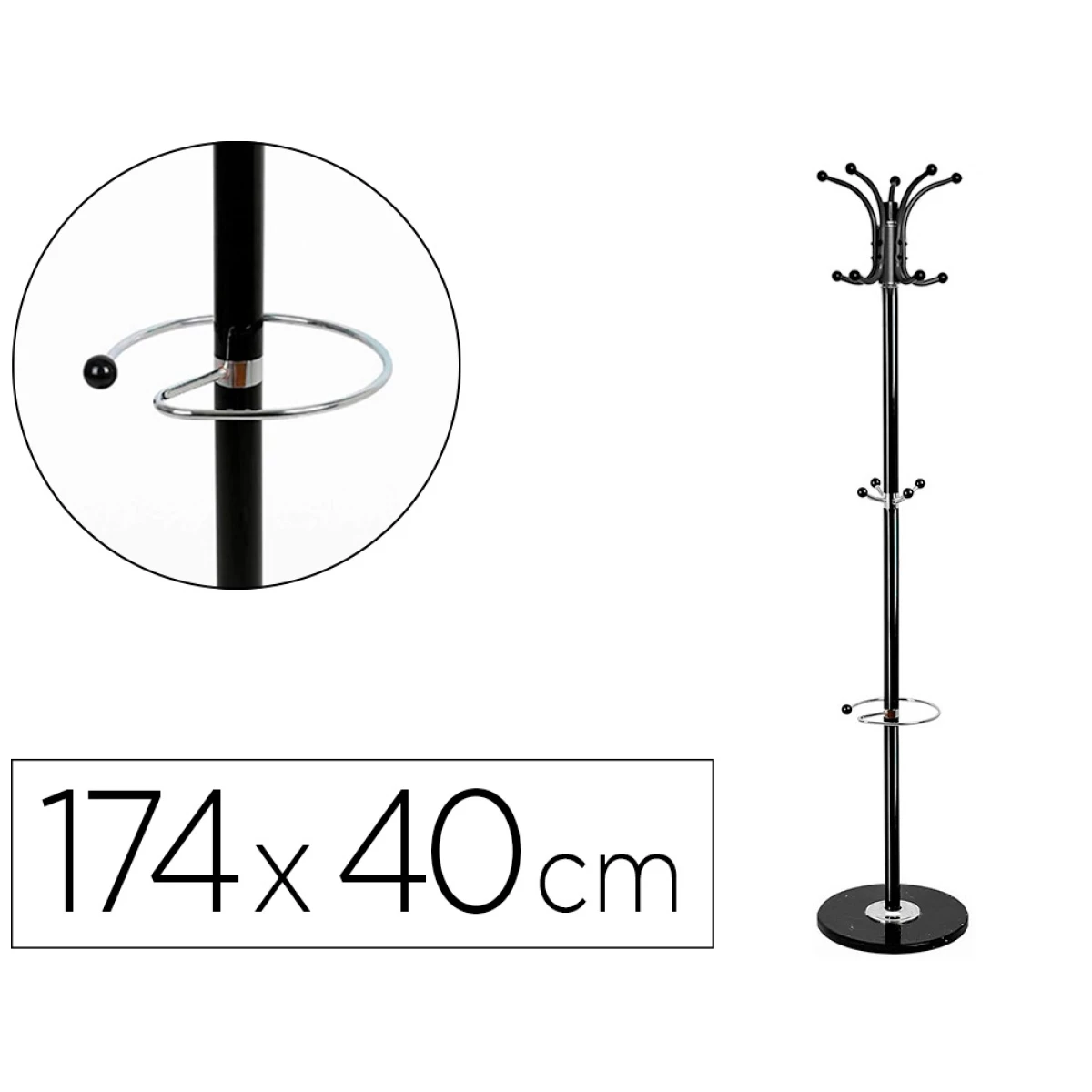 Thumbnail-Cabide q-connect metalico preto de pe 10 suportes e porta guarda chuvas 174×40 cm