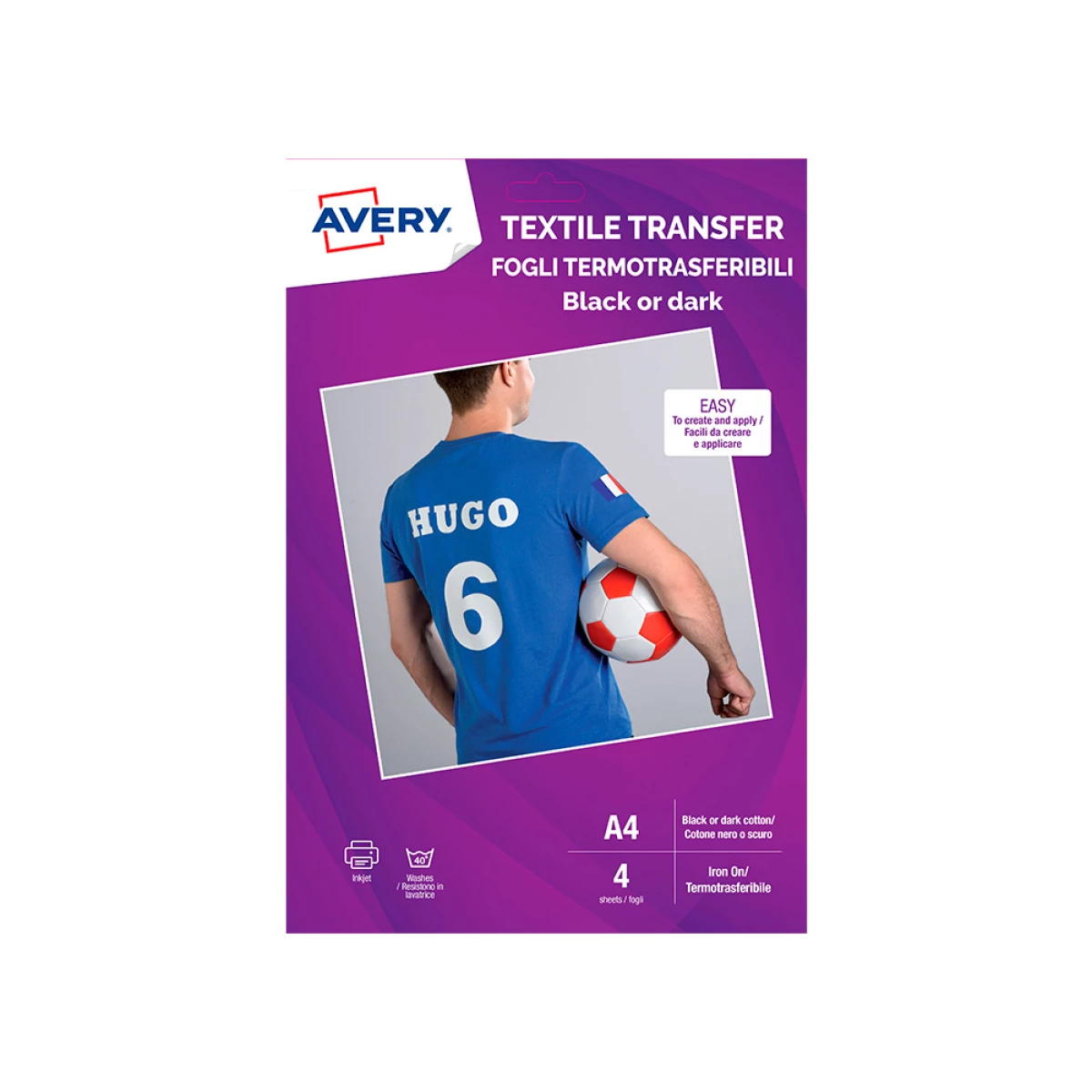 Galery – Papel transfer avery para t-shirts de algodao cores escuras impressao a jato de tinta din a4 embalagem de 4 folhas0