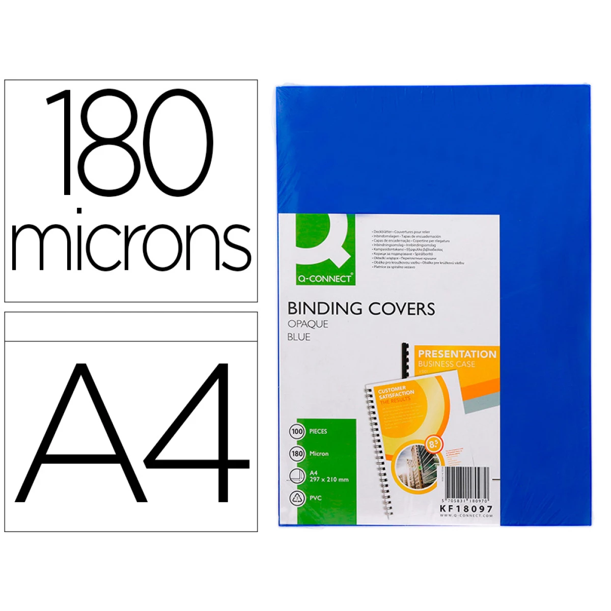 Thumbnail-Capa de encadernacao q-connect pvc din a4 opaca azul 180 microns pack de 100 unidades