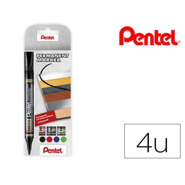 Thumbnail-Marcador pentel n850 permanente em blister de 4 unidades cores preto, vermelho, azul e verde