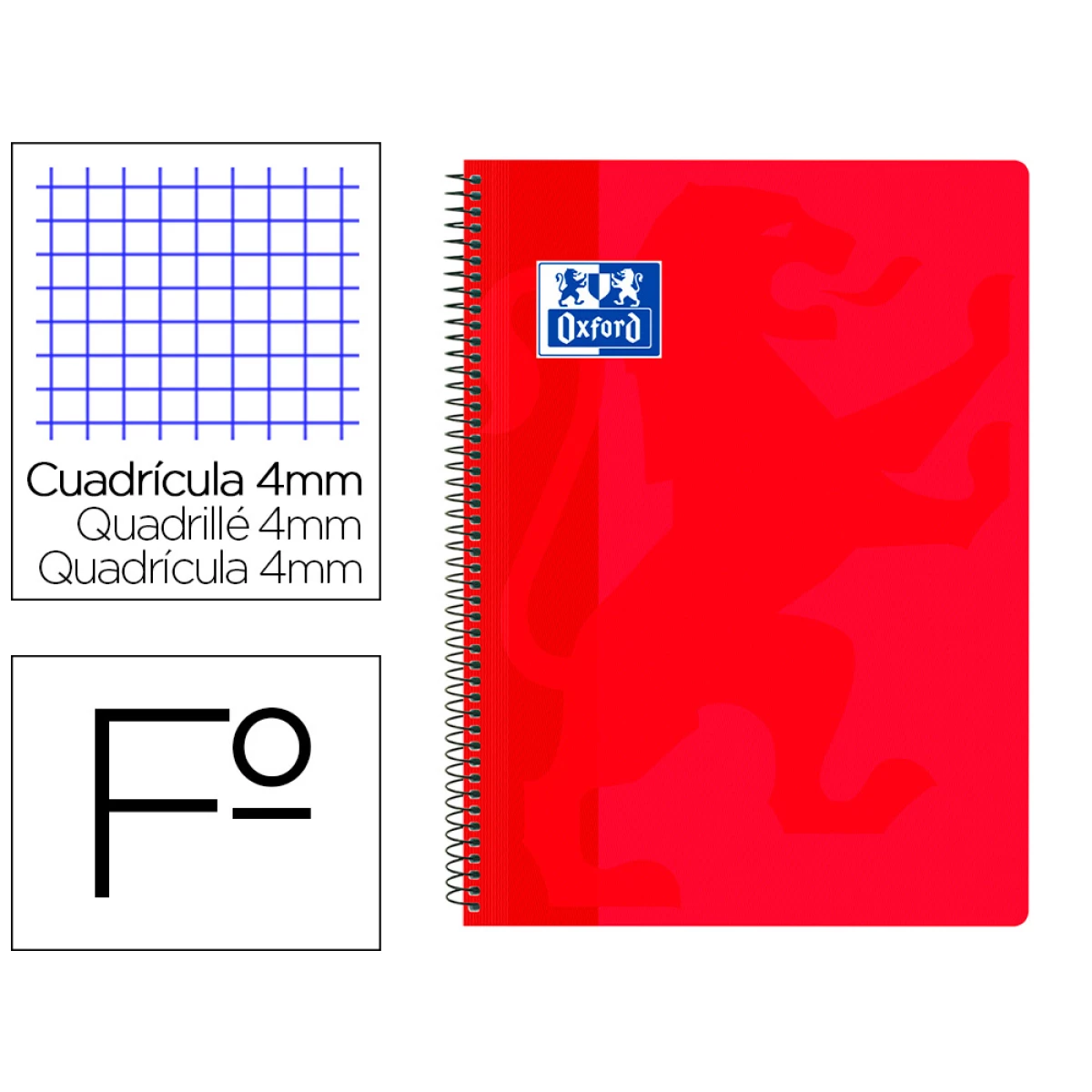 Thumbnail-Caderno espiral oxford school classic capa polipropileno folio 80 folhas quadricula 4 mm com margem vermelho