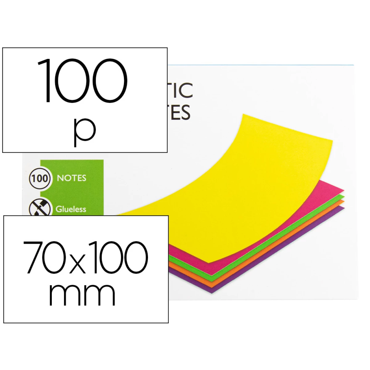 Thumbnail-Bloco de notas magneticas q-connect 70×100 mm 100 folhas 5 cores fluorescentes