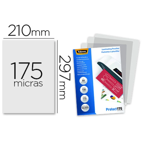 Thumbnail-Bolsa de plastificar fellowes brilho din a4 175 microns pack 100 unidades