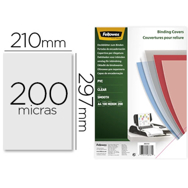 Thumbnail-Capa de encadernacao fellowes pvc din a4 transparente 200 microns pack de 100 unidades