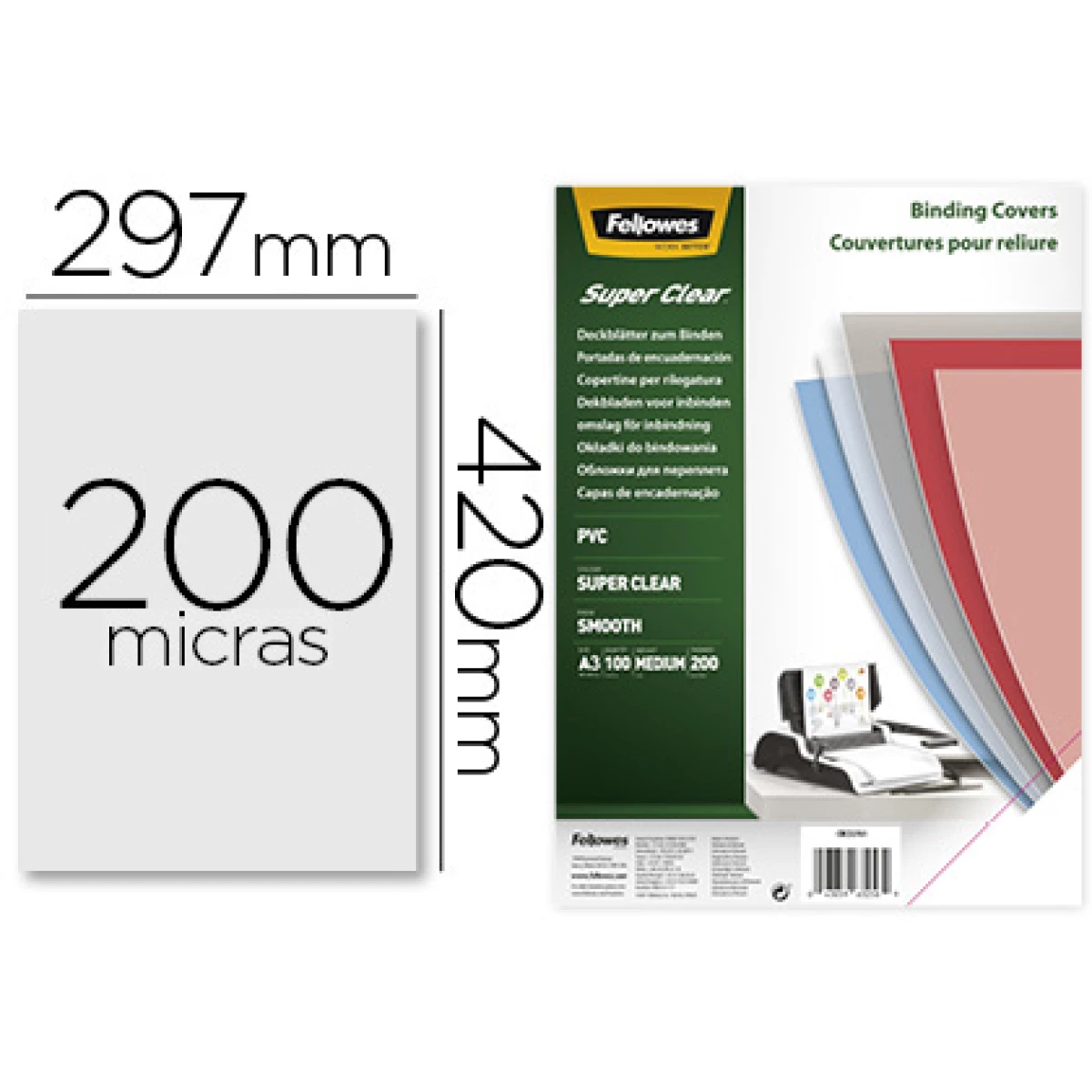 Thumbnail-Capa de encadernacao fellowes pvc din a3 transparente 200 microns pack de 100 unidades