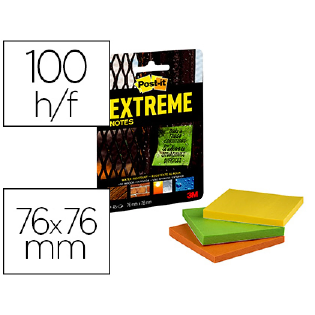 Thumbnail-Bloco de notas adesivas post-it extreme 76×76 mm com 45 folhas pack de 3 unidades amarelo laranja e verde