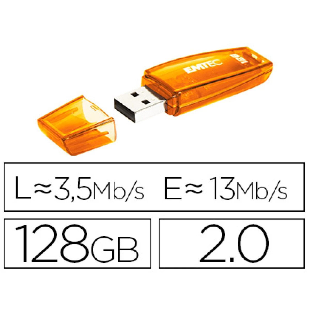 Thumbnail-Pen drive emtec flash c410 128 gb 2.0 laranja