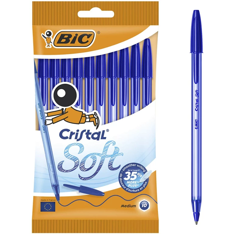 Thumbnail-Pacote Bic Cristal Soft com 10 canetas esferográficas – Ponta média de 1,2 mm – Traço de 0,45 mm – Escrita mais fluida – Cor azul