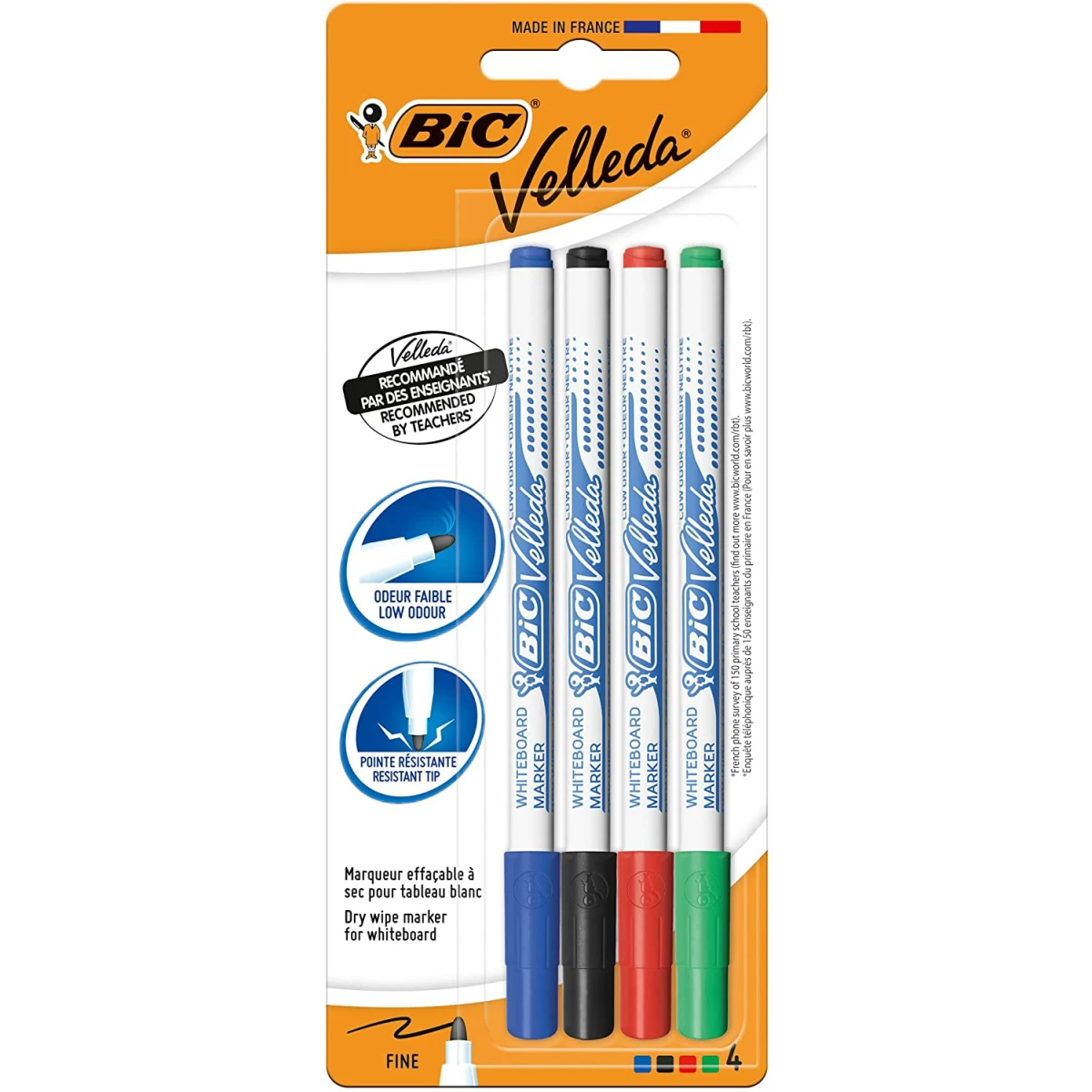 Thumbnail-Bic Velleda 1721 Pacote com 4 marcadores de quadro-negro – ponta fina – traço de 1,6 mm – apagável ideal – cores variadas