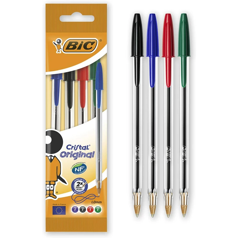 Thumbnail-Pacote original Bic Cristal com 4 canetas esferográficas – ponta redonda de 1,0 mm – curso de 0,4 mm – tinta à base de óleo – cores variadas