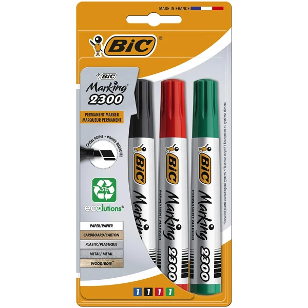 Thumbnail-Bic Marking 2300 Ecolutions Pack de 4 Marcadores Permanentes – Ponta Biselada – Tinta Álcool – Ecológica – Cores Variadas