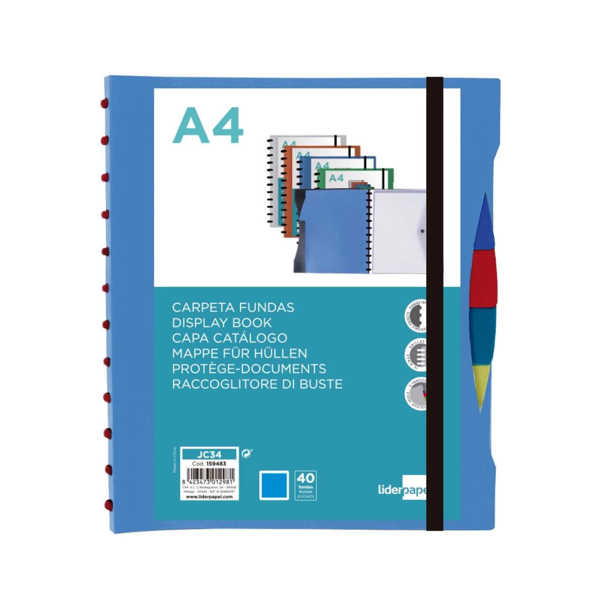 Galery – Pasta liderpapel a4 com 40 bolsas intercambiaveis 5 separadores envelope e elastico capa e lombada personalizavel azul t0