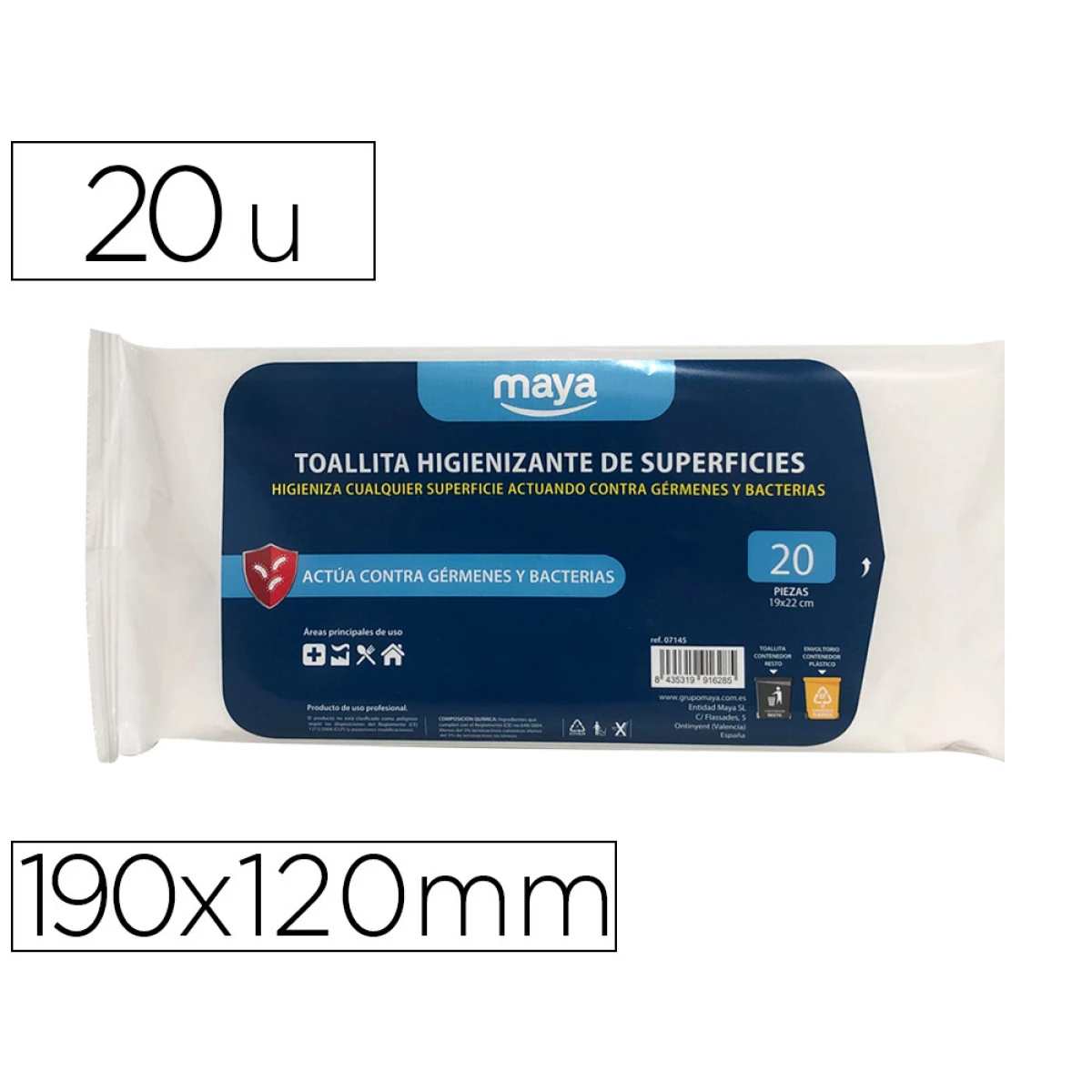 Thumbnail-Toalhita desemfectante para superficies medidas 190 x 120 mm pack 20 unidades