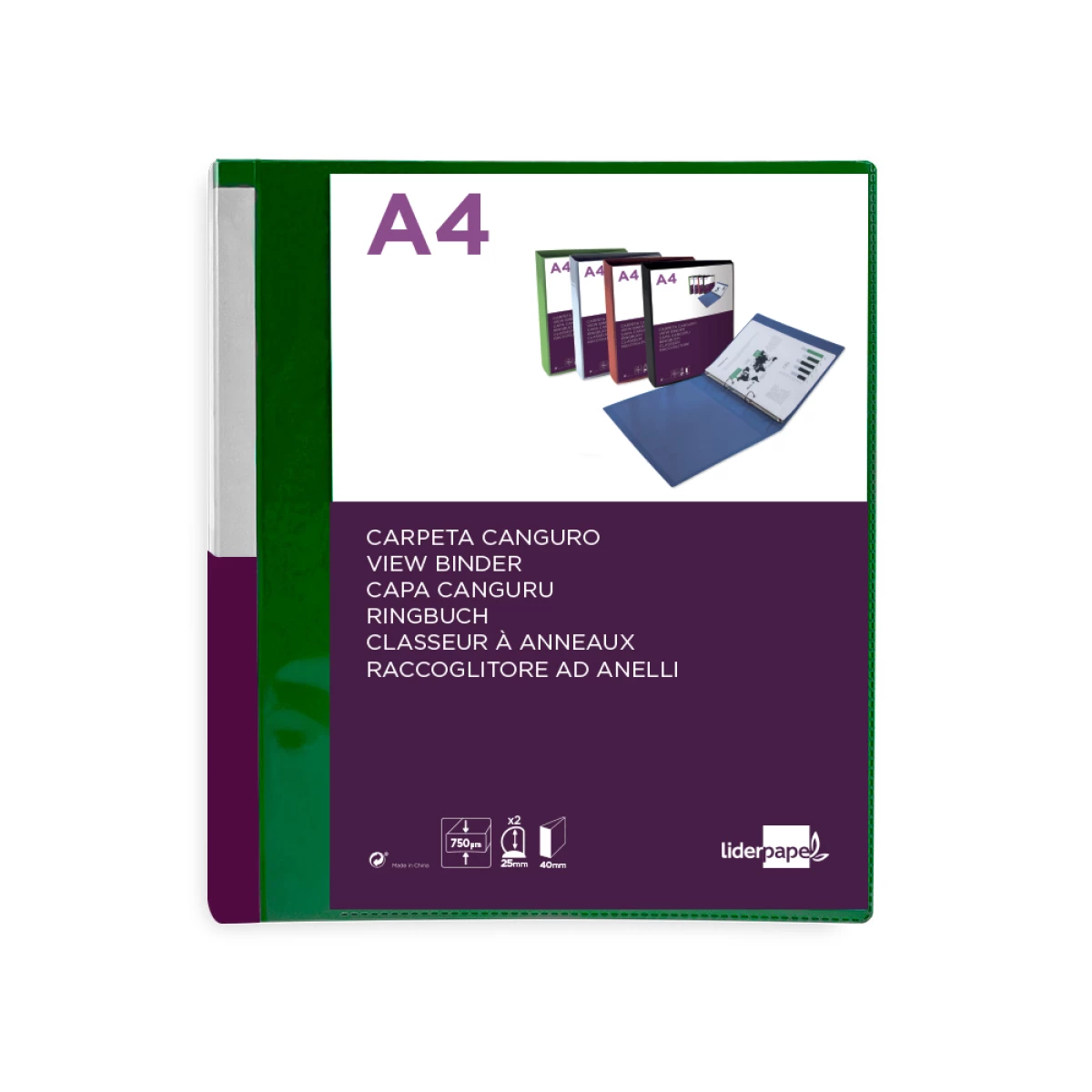 Galery – Pasta canguru liderpapel polipropileno din a4 2 aneis 25 mm mistos verde translucido0