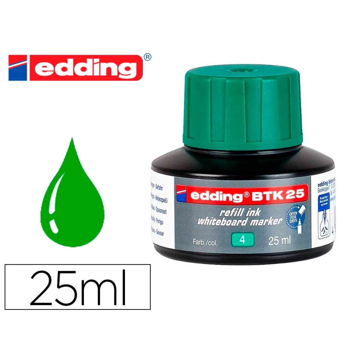 Thumbnail-Tinta marcador edding quadro branco btk-25 cor verde frasco de 25 ml