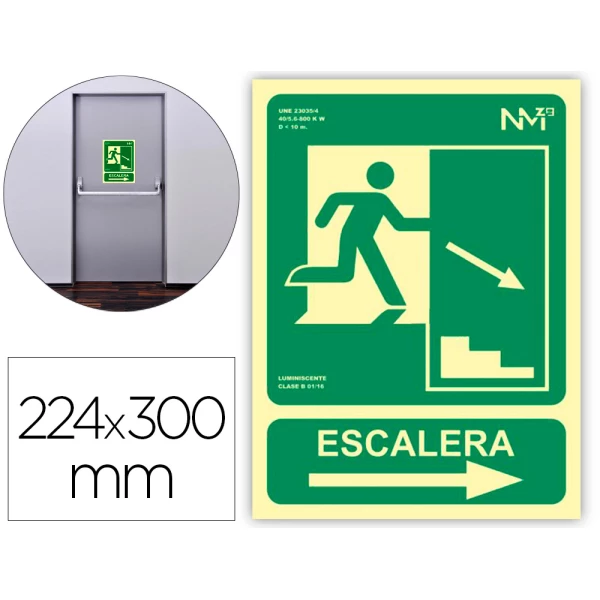 Thumbnail-Pictograma archivo 2000 saida emergencia escada descer direita pvc verde luminiscente 224×300 mm