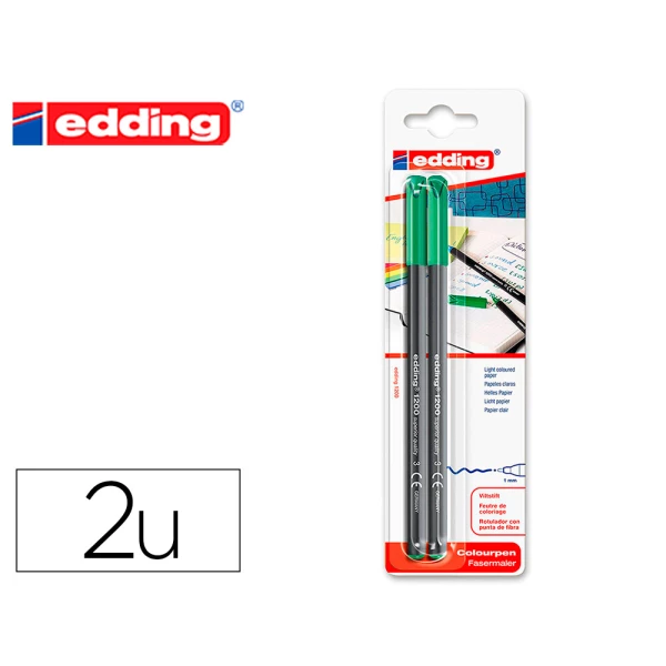 Thumbnail-Marcador edding 1200 ponta de fibra redonda traco 1 mm n.4 verde blister de 2 unidades