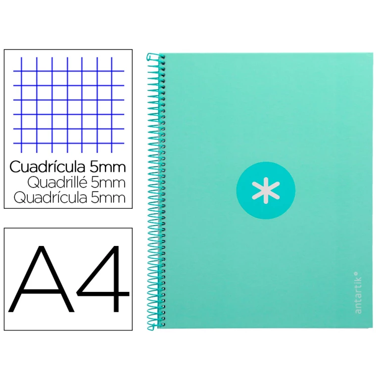 Thumbnail-Caderno espiral liderpapel din a4 antartik capa forrada 80f 90 gr quadricula 5mm 1 banda 4 furos cor menta