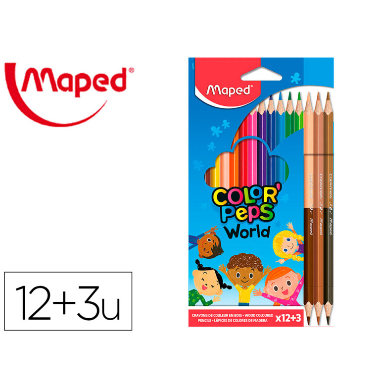 Thumbnail-Lapis de cor maped color peps world caixa de 12 cores sortidas + 3 duo tons de pele