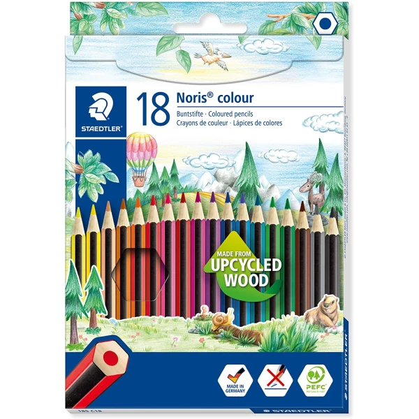 Thumbnail-Staedtler Noris Color 185 Pacote com 18 Lápis Hexagonais Coloridos – Resistência à quebra – Cores sortidas