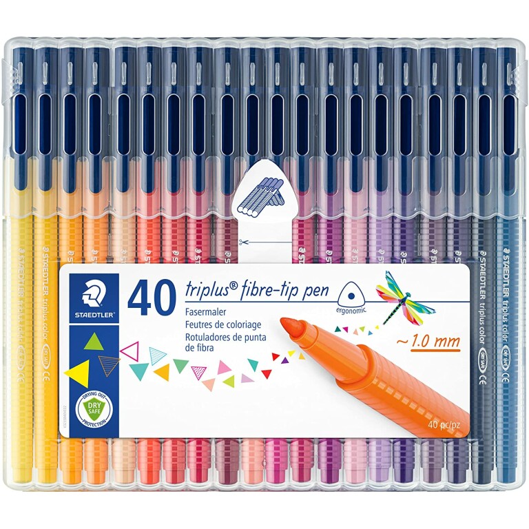 Thumbnail-Staedtler Triplus Color 323 Pacote com 40 marcadores de ponta fina – Curso de 1 mm aprox – Tinta à base de água – Cores sortidas