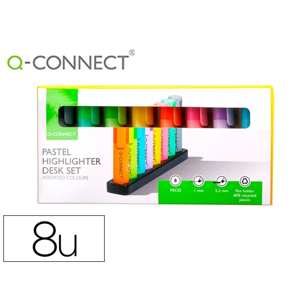 Thumbnail-Marcador q-connect fluorescente pastel ponta biselada estojo de secretaria 8 cores sortidas