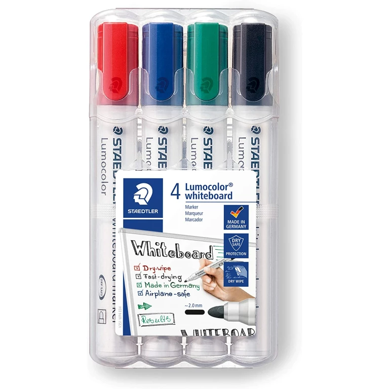 Thumbnail-Staedtler Lumocolor 351 Pacote com 4 marcadores de quadro branco – Secagem rápida – Cores variadas