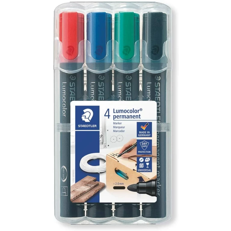 Thumbnail-Pacote de 4 marcadores permanentes Staedtler Lumocolor 352 – Secagem rápida – Cores variadas